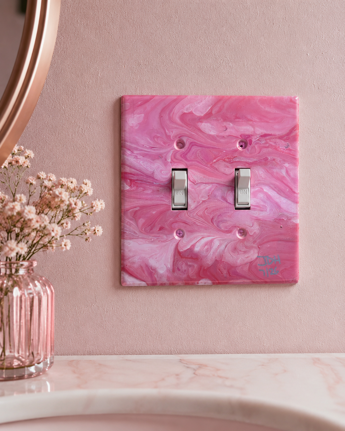 Blush Current, an original painted lightswitch cover by JD Hecht