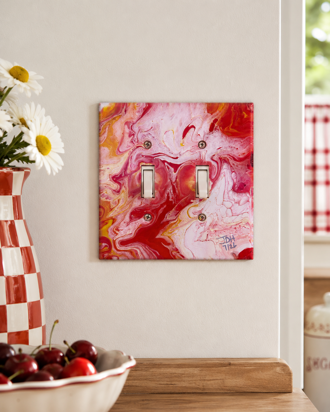 Cherry Sunbreak, an original painted lightswitch cover by JD Hecht