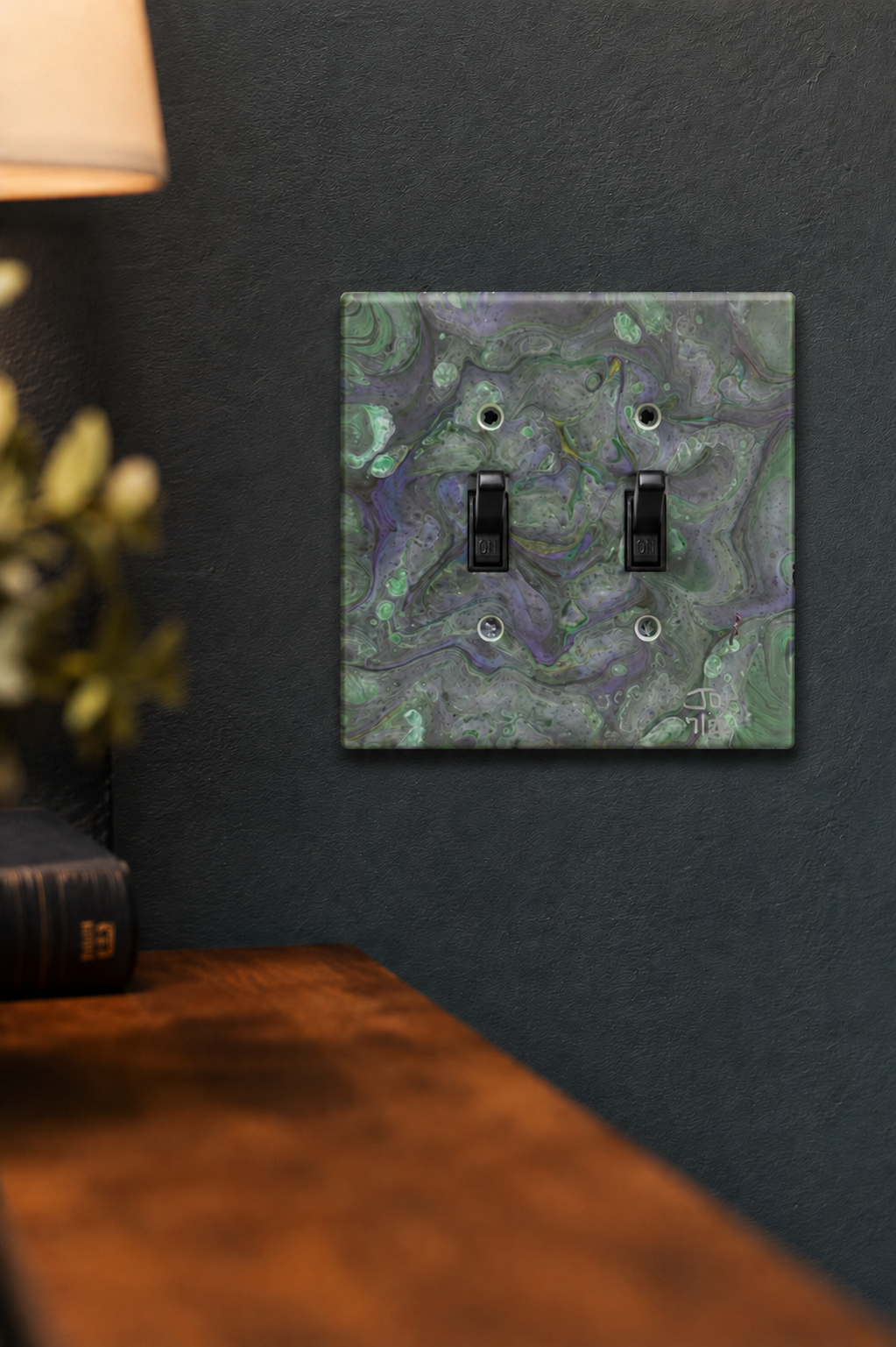 Lichen Static, an original painted lightswitch cover by JD Hecht