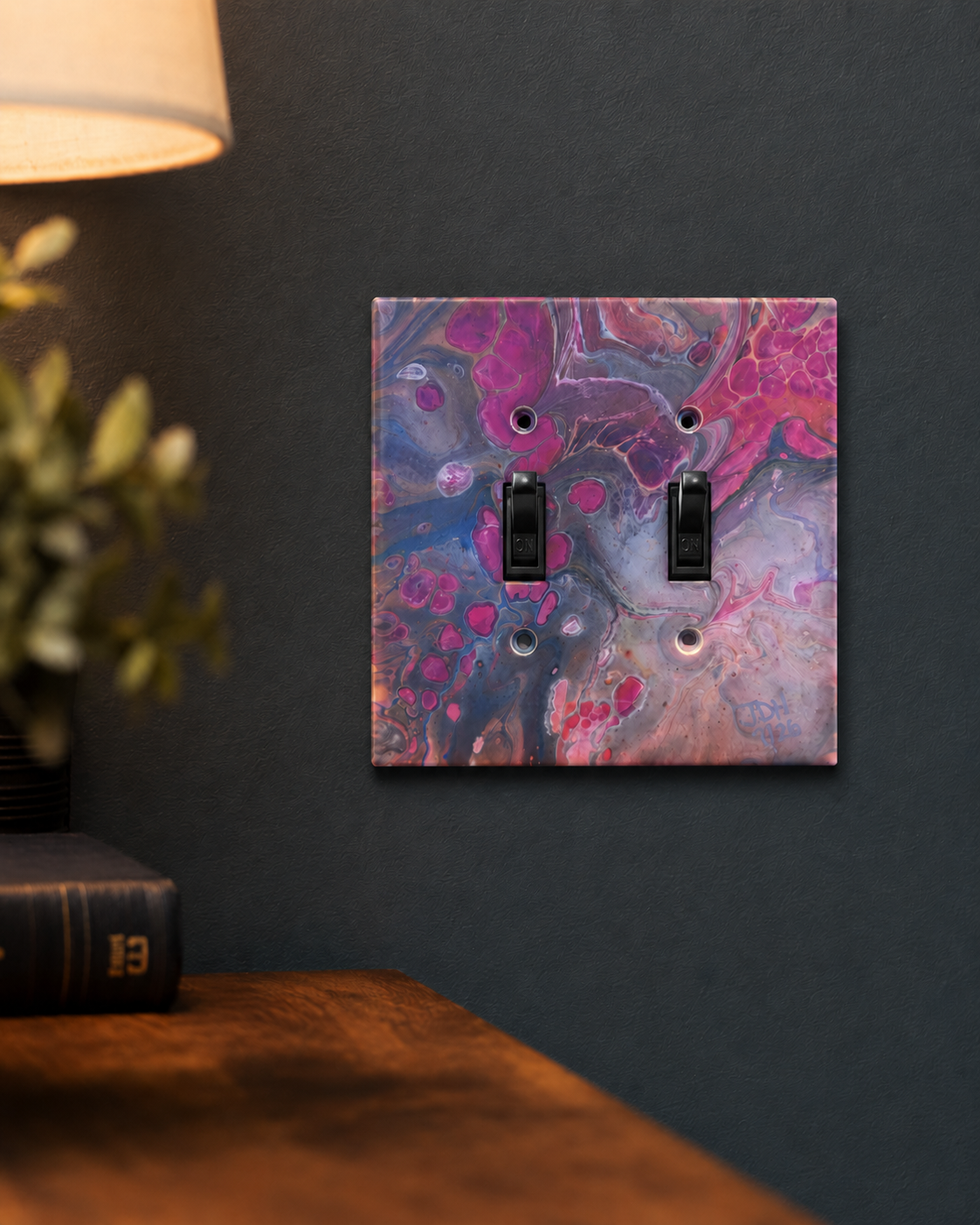 Magenta Sediment, an original painted lightswitch cover by JD Hecht
