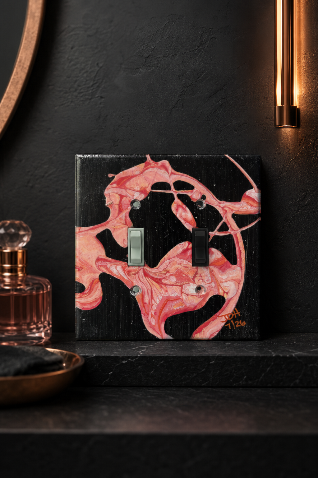 Ribbon After Dark, an original painted lightswitch cover by JD Hecht