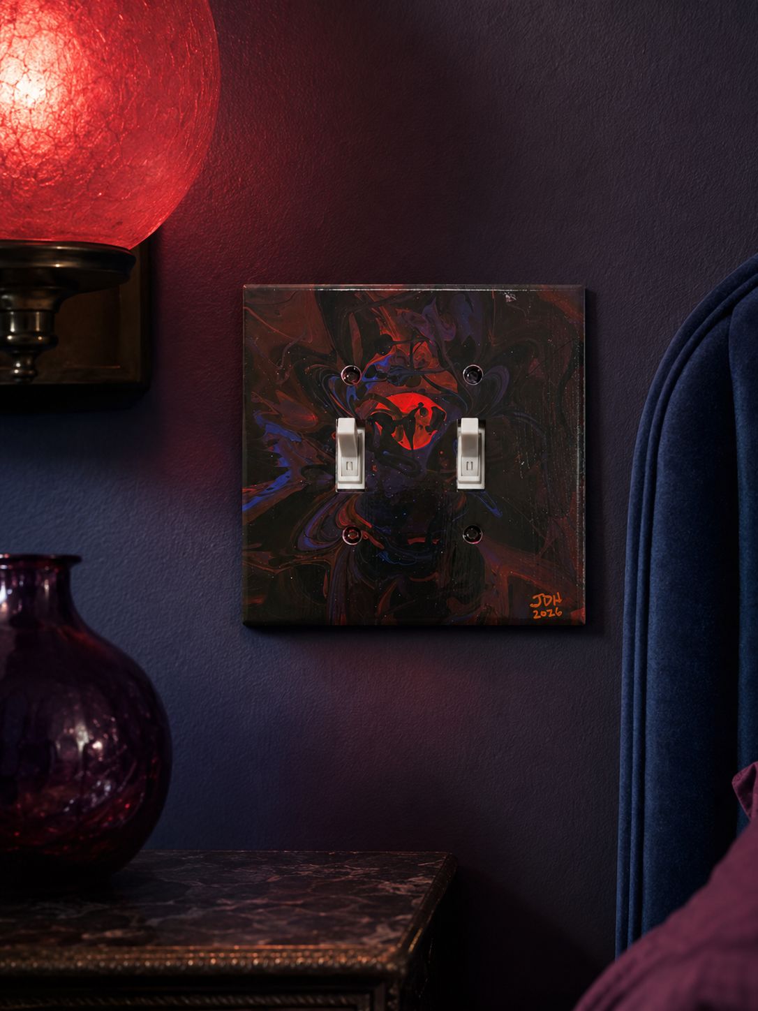 The Room Blinks Back, an original painted lightswitch cover by JD Hecht