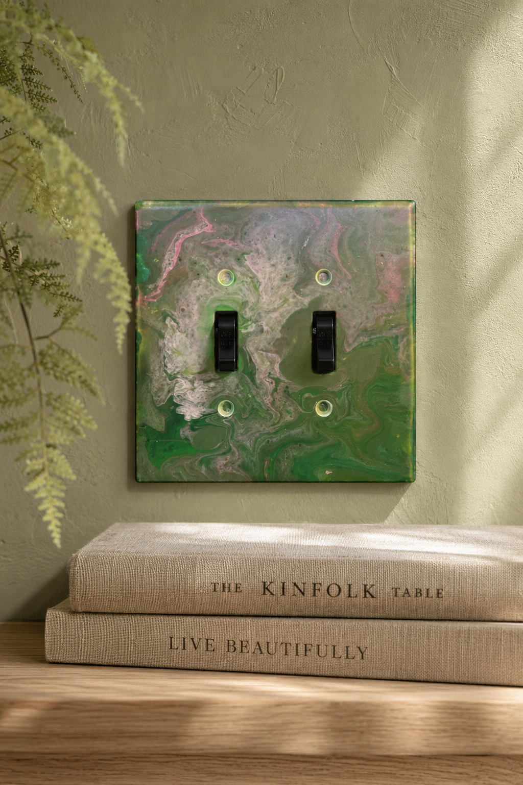 Verdant Whisper, an original painted lightswitch cover by JD Hecht